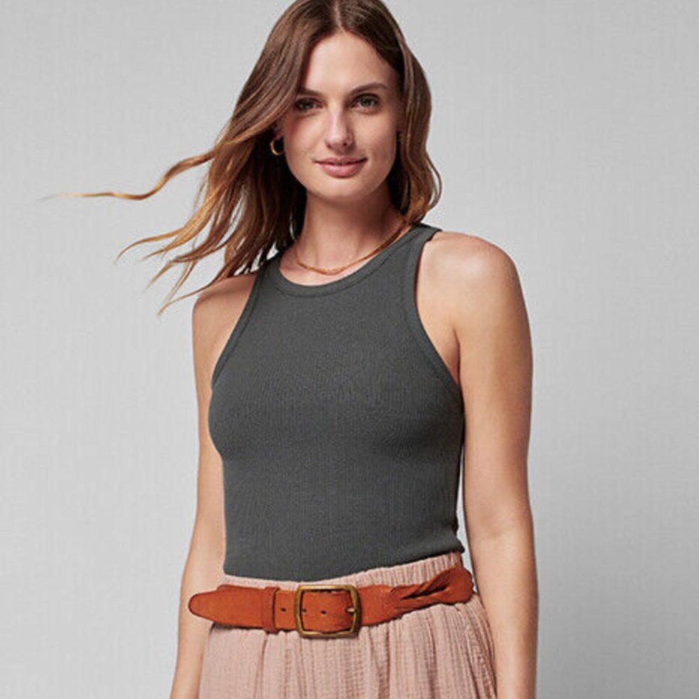 Faherty Rib Tank in Sunfaded Black